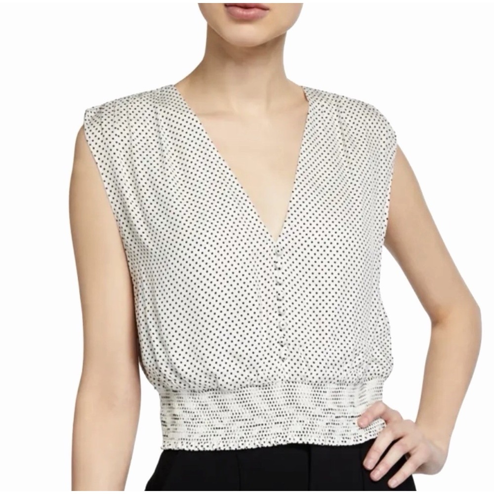 Alice + Olivia Loretta Polka Dot Sleeveless Smocked Button Top Women's Size XL